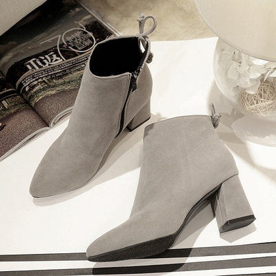 2017秋季新款女靴子韓版短靴保暖防滑絨面馬丁靴粗跟尖頭跟鞋黑色細跟9厘米皮面 賓如意馬丁靴型號【價格 圖片 品牌 報價】-蘇寧易購樸云服飾鞋帽專營店