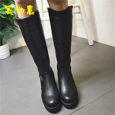 歐美季新款長靴高筒英倫風復古加絨皮靴馬丁靴騎士靴粗跟女靴子黑色 賓如意長靴型號【價格 圖片 品牌 報價】-蘇寧易購樸云服飾鞋帽專營店